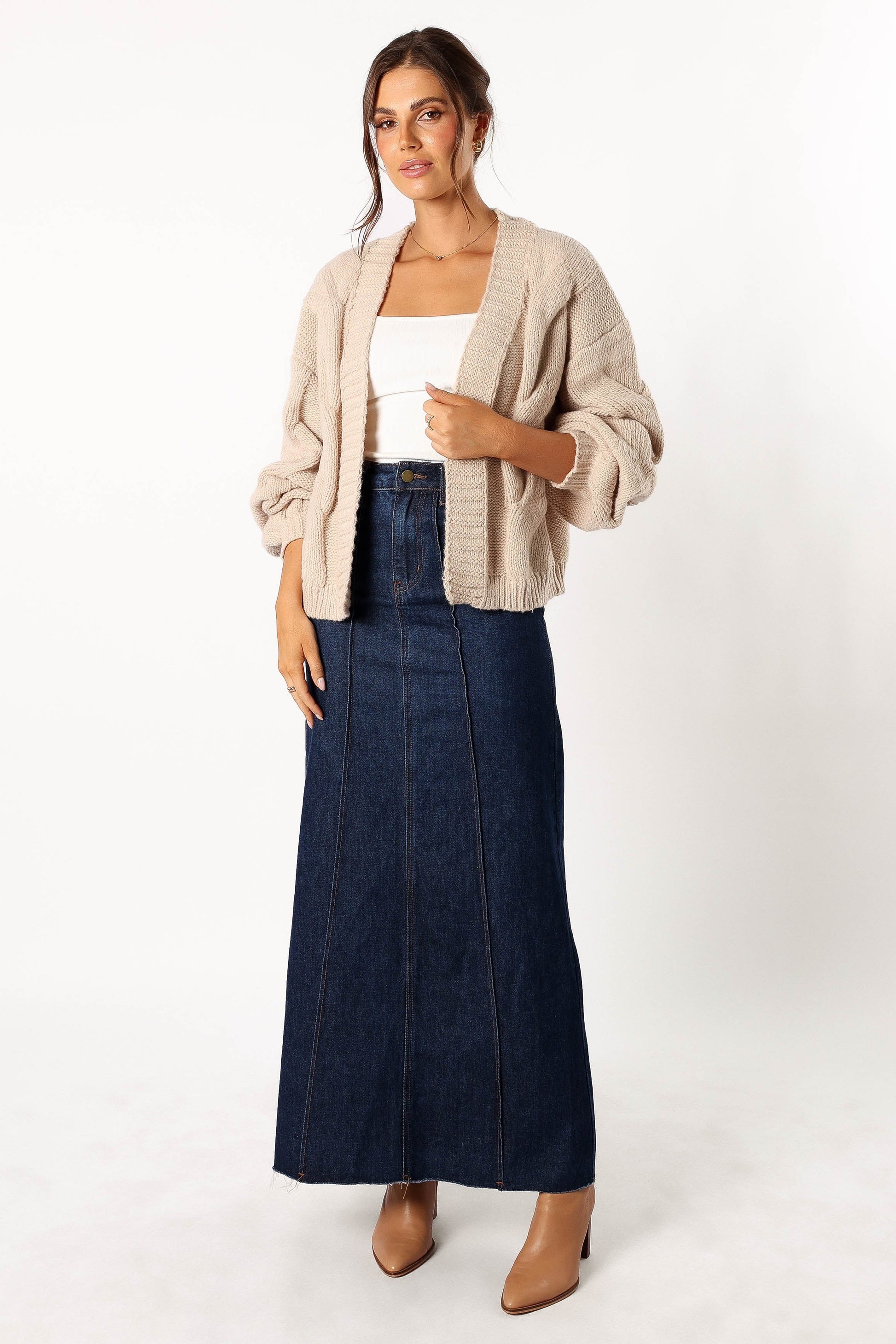 Oatmeal Open-Front Knit Cardigan