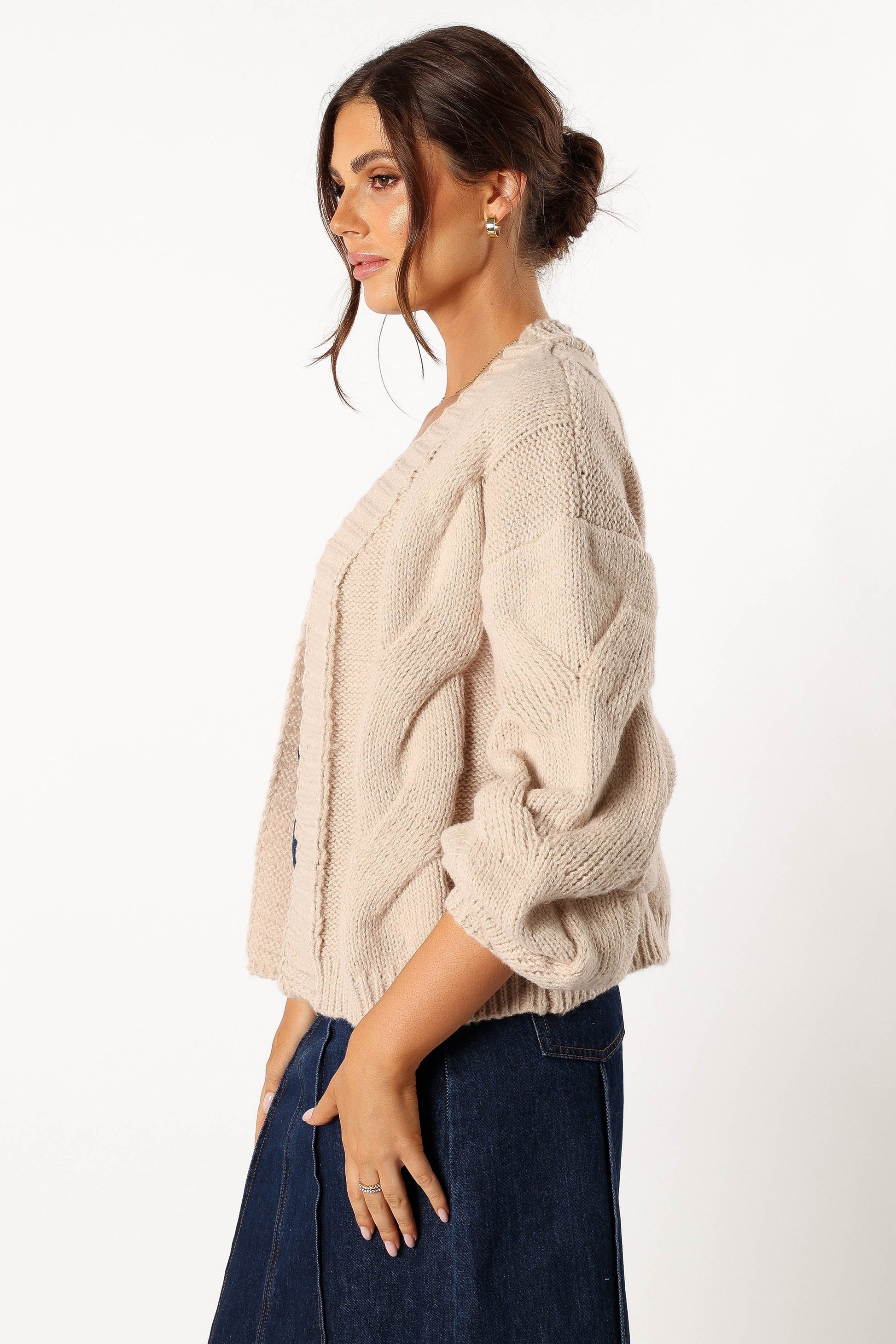 Oatmeal Open-Front Knit Cardigan