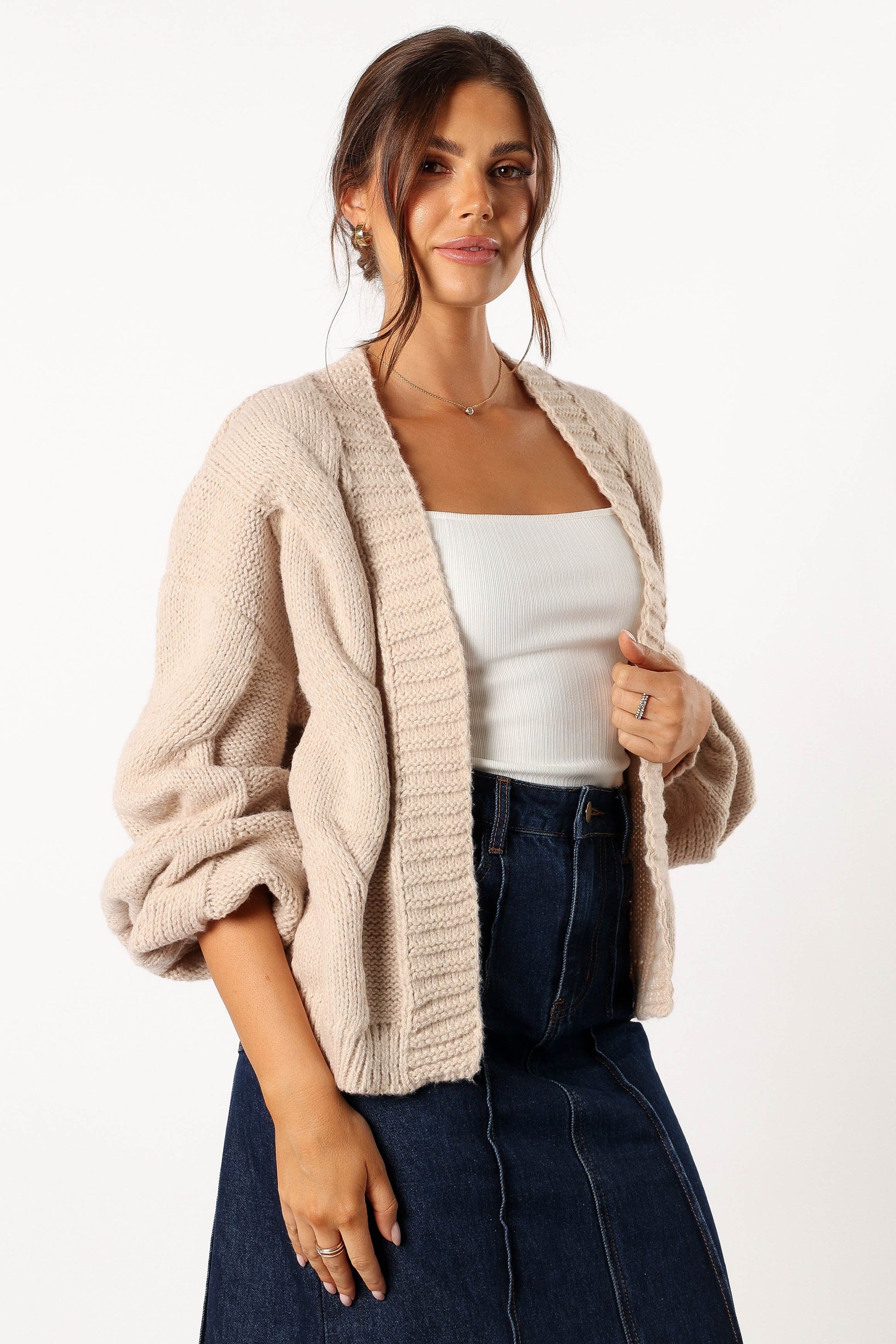 Oatmeal Open-Front Knit Cardigan