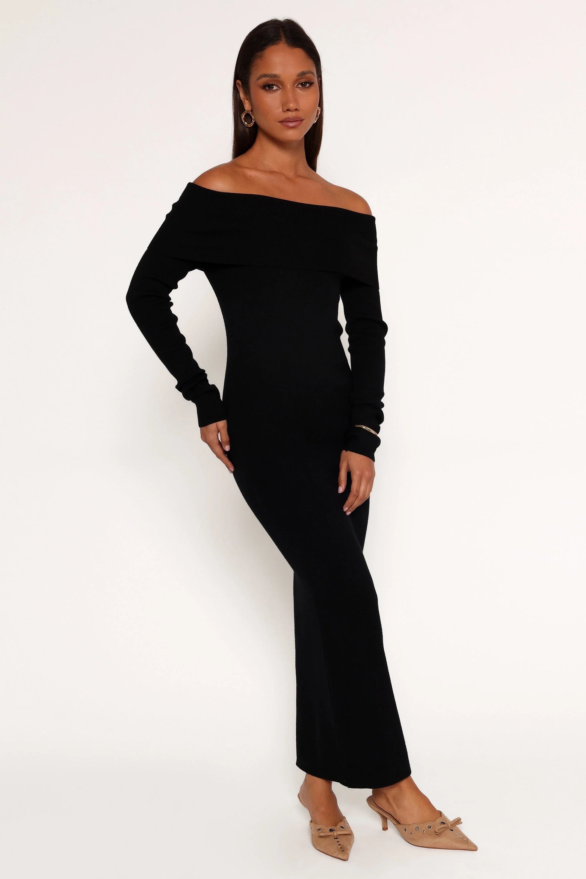 Off-Shoulder Ribbed Midi Dress