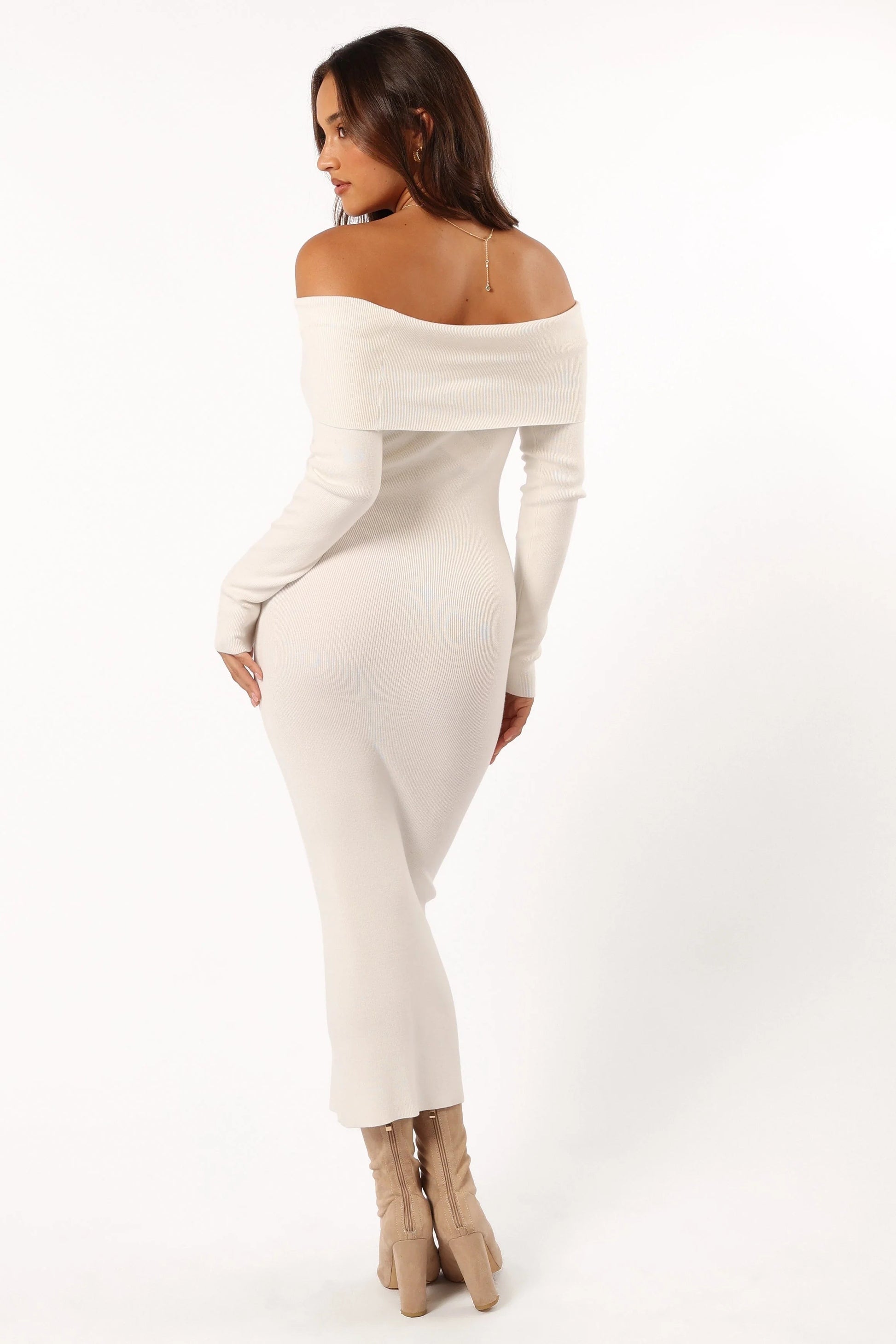 Off-Shoulder Ribbed Midi Dress