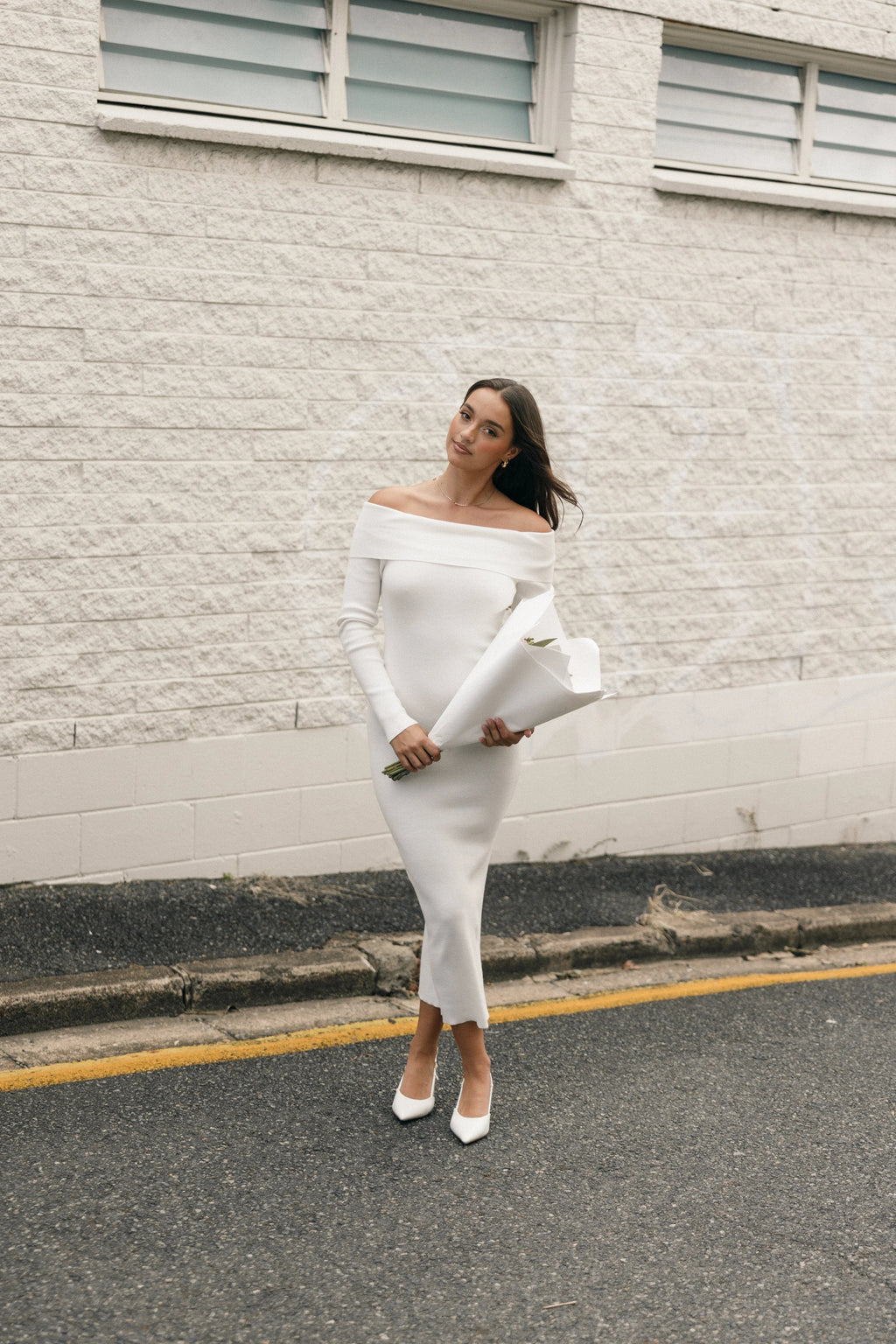 Off-Shoulder Ribbed Midi Dress
