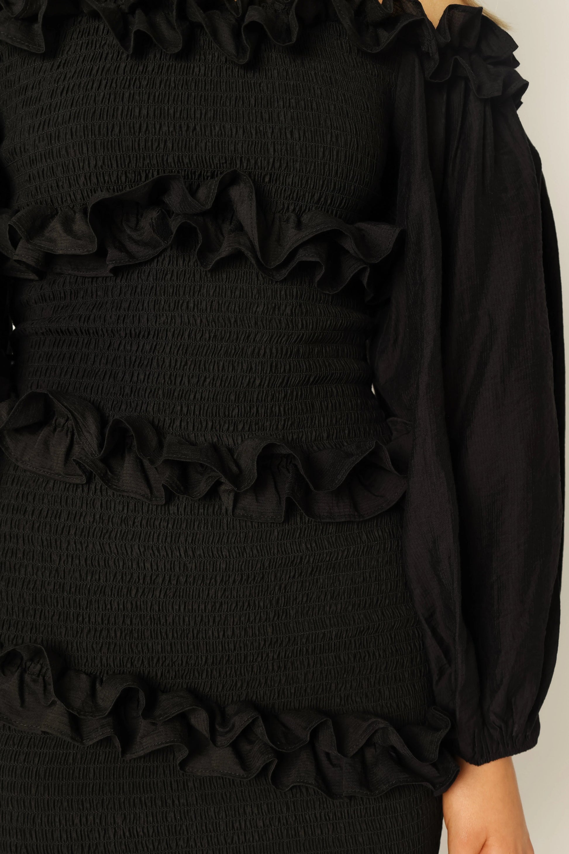 Off-Shoulder Ruffle-Asymmetric Mini Dress