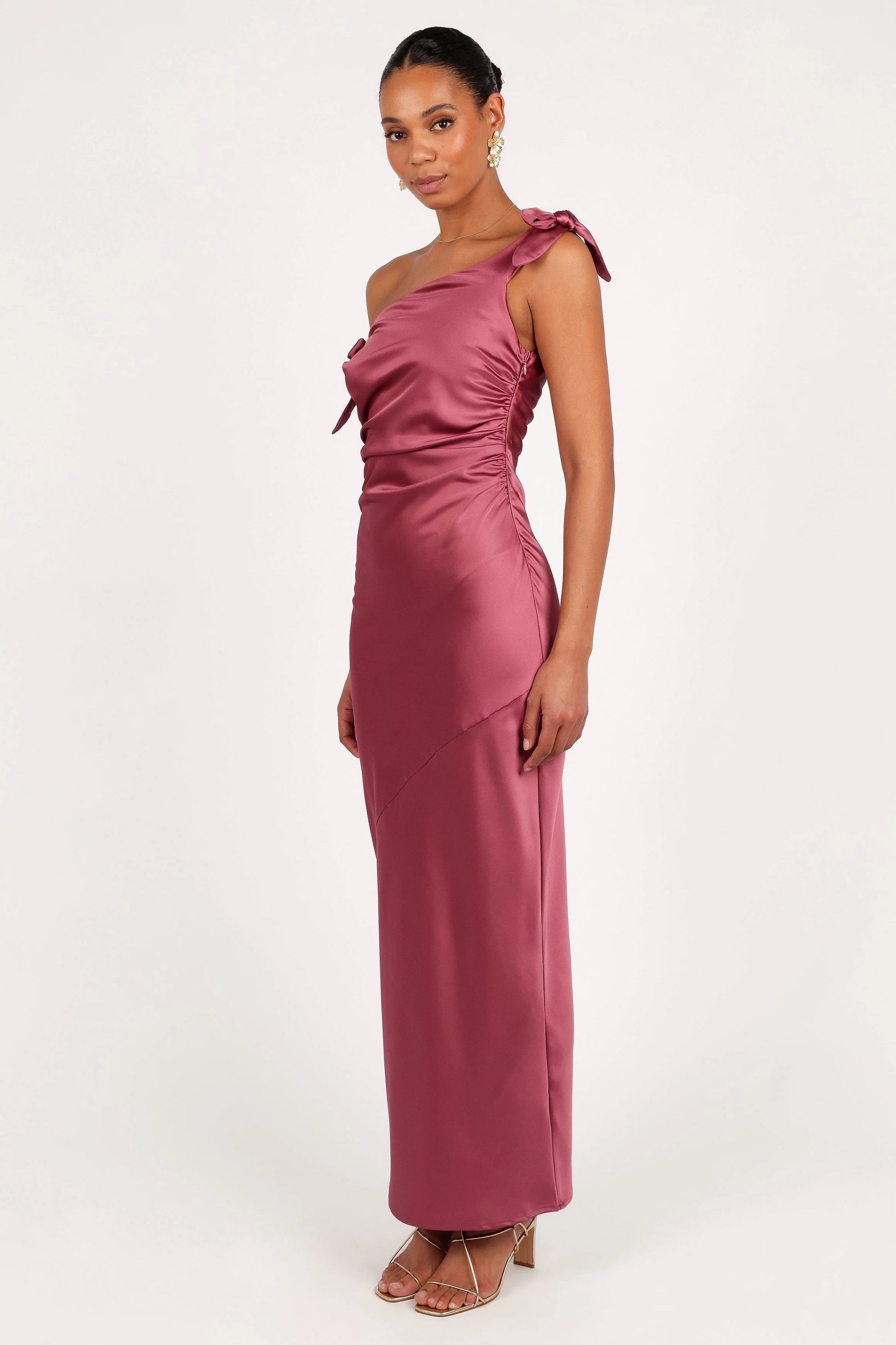 Off-Shoulder Satin Maxi