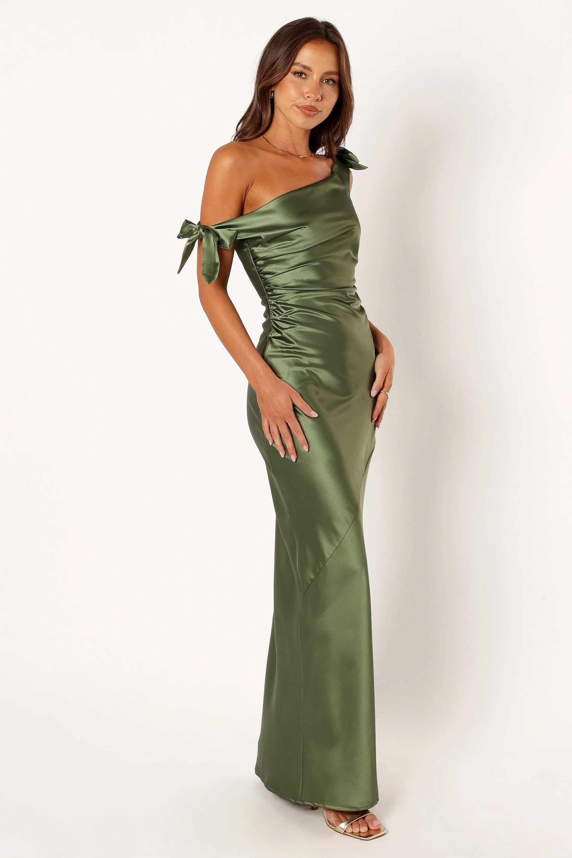 Off-Shoulder Satin Maxi