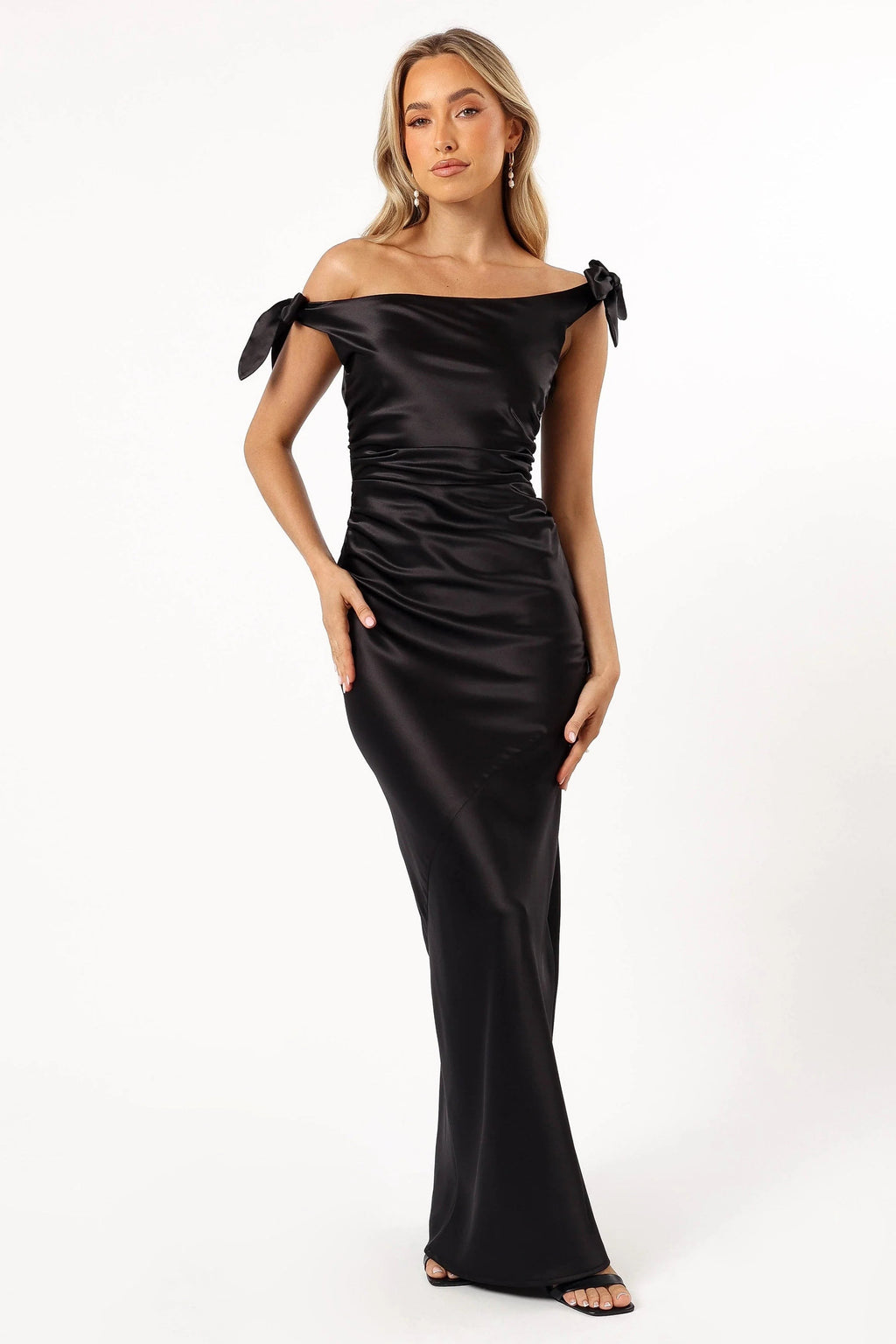 Off-Shoulder Satin Maxi