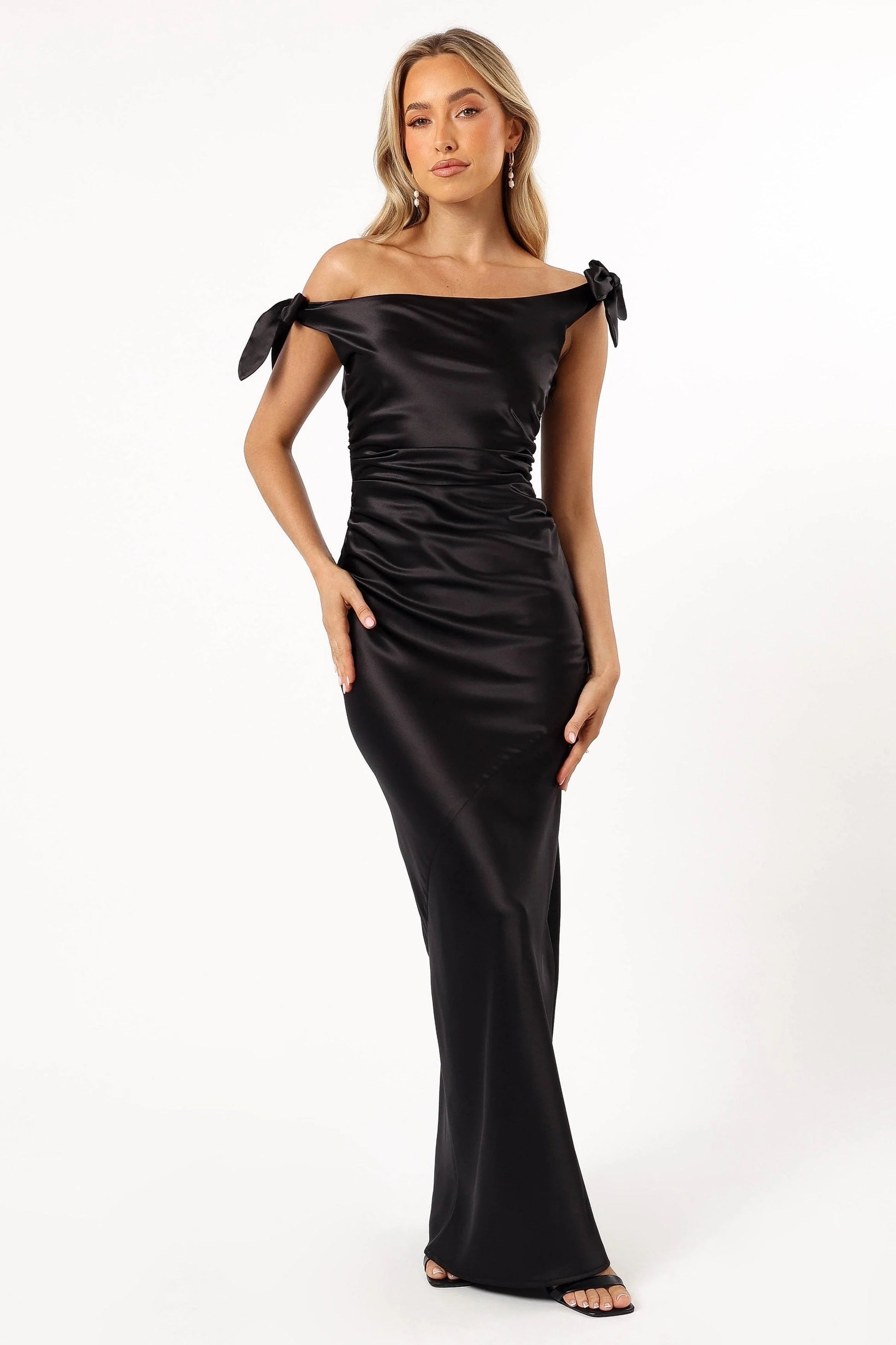 Off-Shoulder Satin Maxi