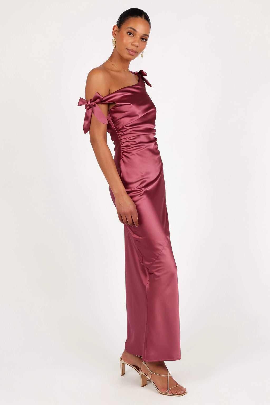 Off-Shoulder Satin Maxi