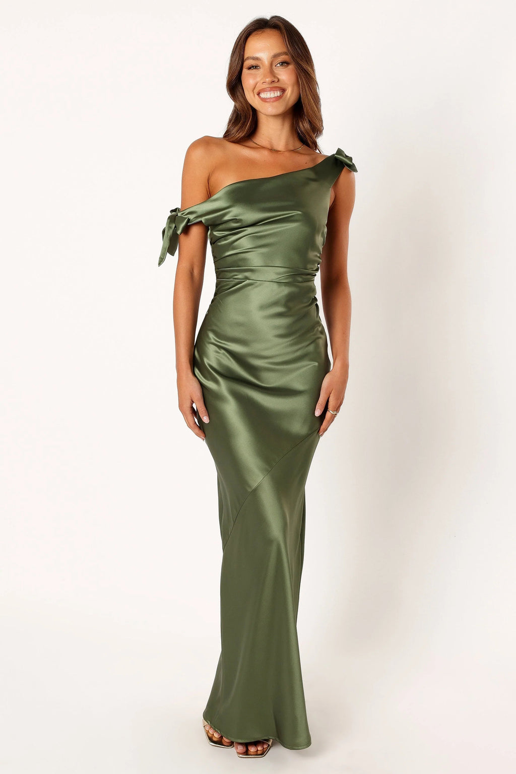 Off-Shoulder Satin Maxi