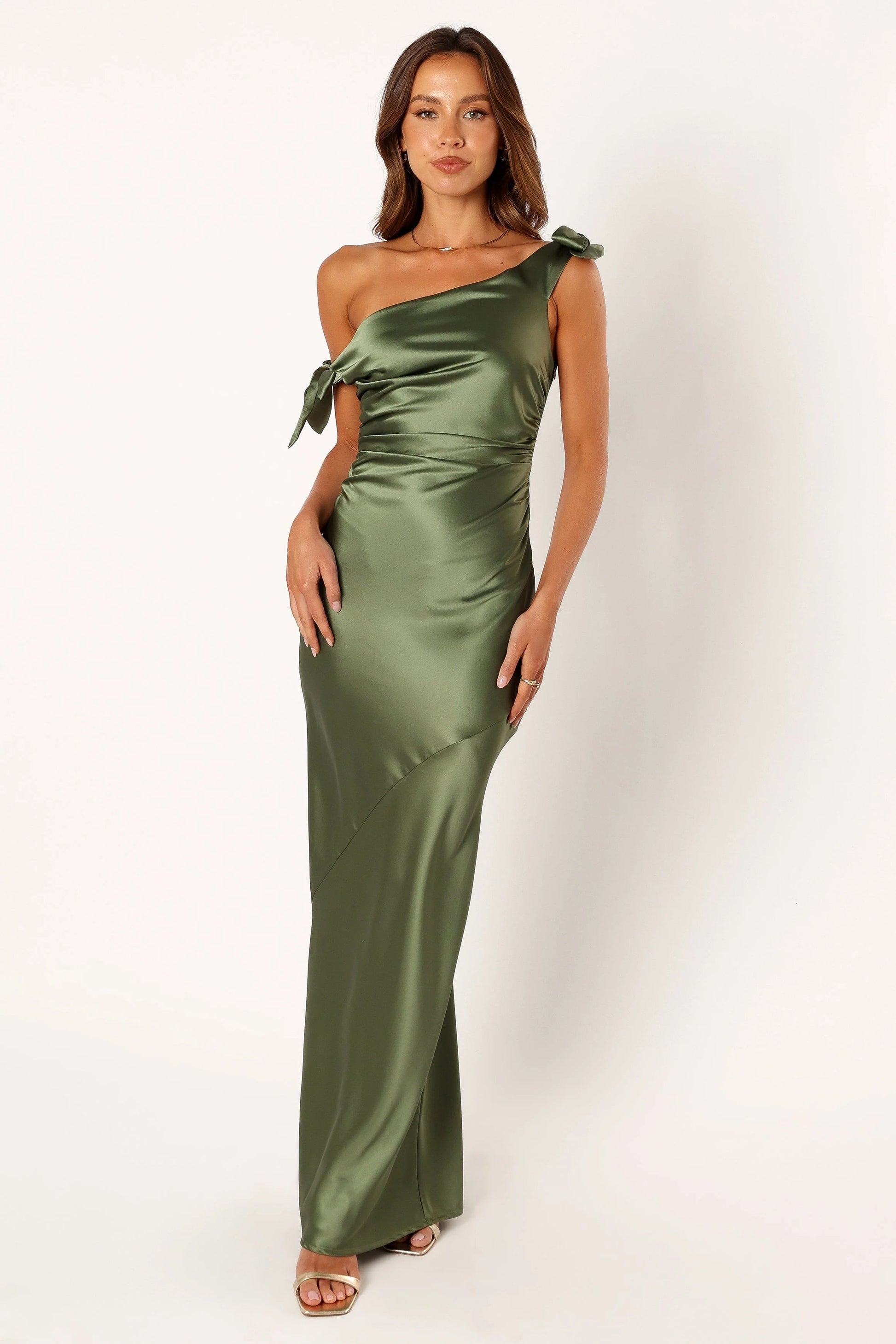 Off-Shoulder Satin Maxi