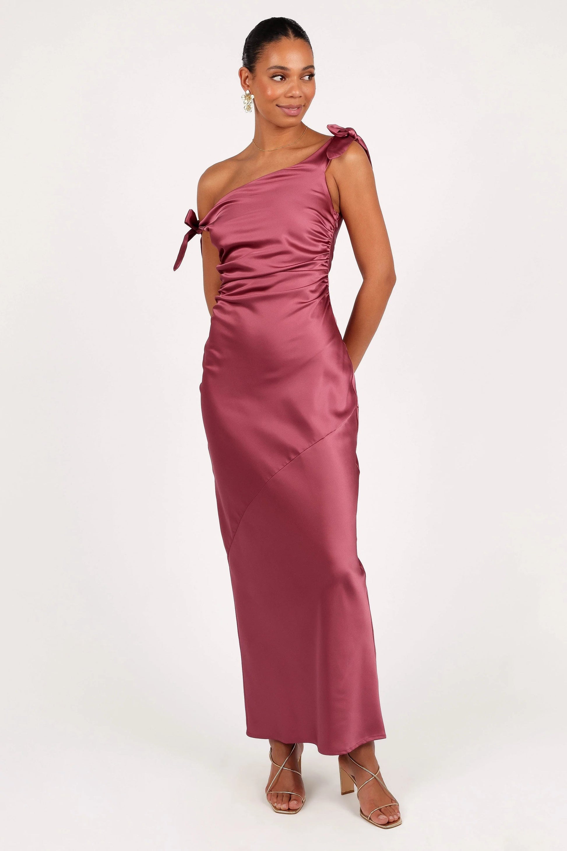 Off-Shoulder Satin Maxi