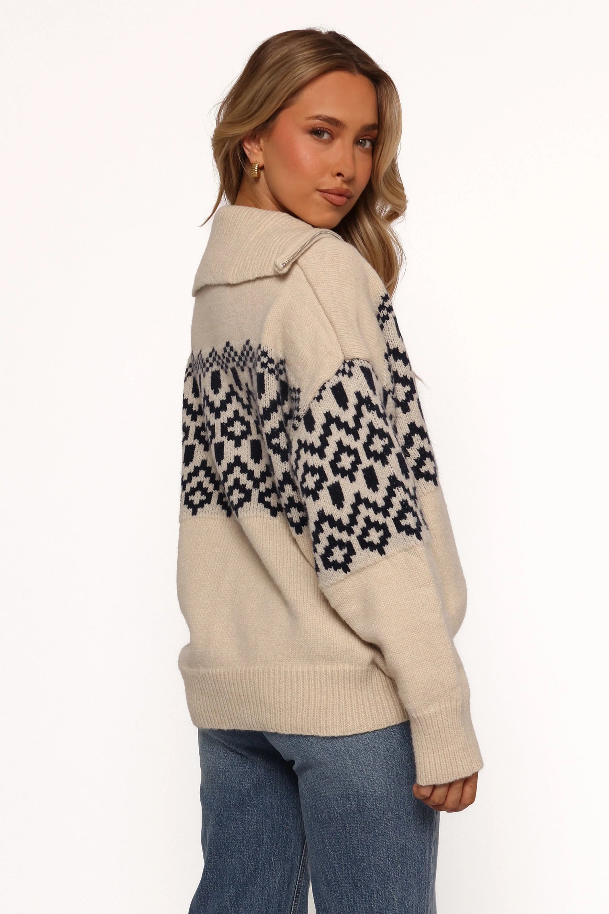 Quarter-Zip Fair Isle Knit Sweater