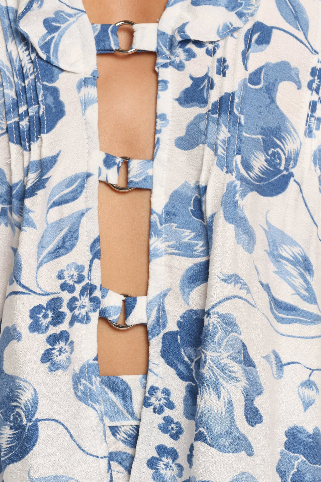 Ring-Detail Floral Cut-Out Top