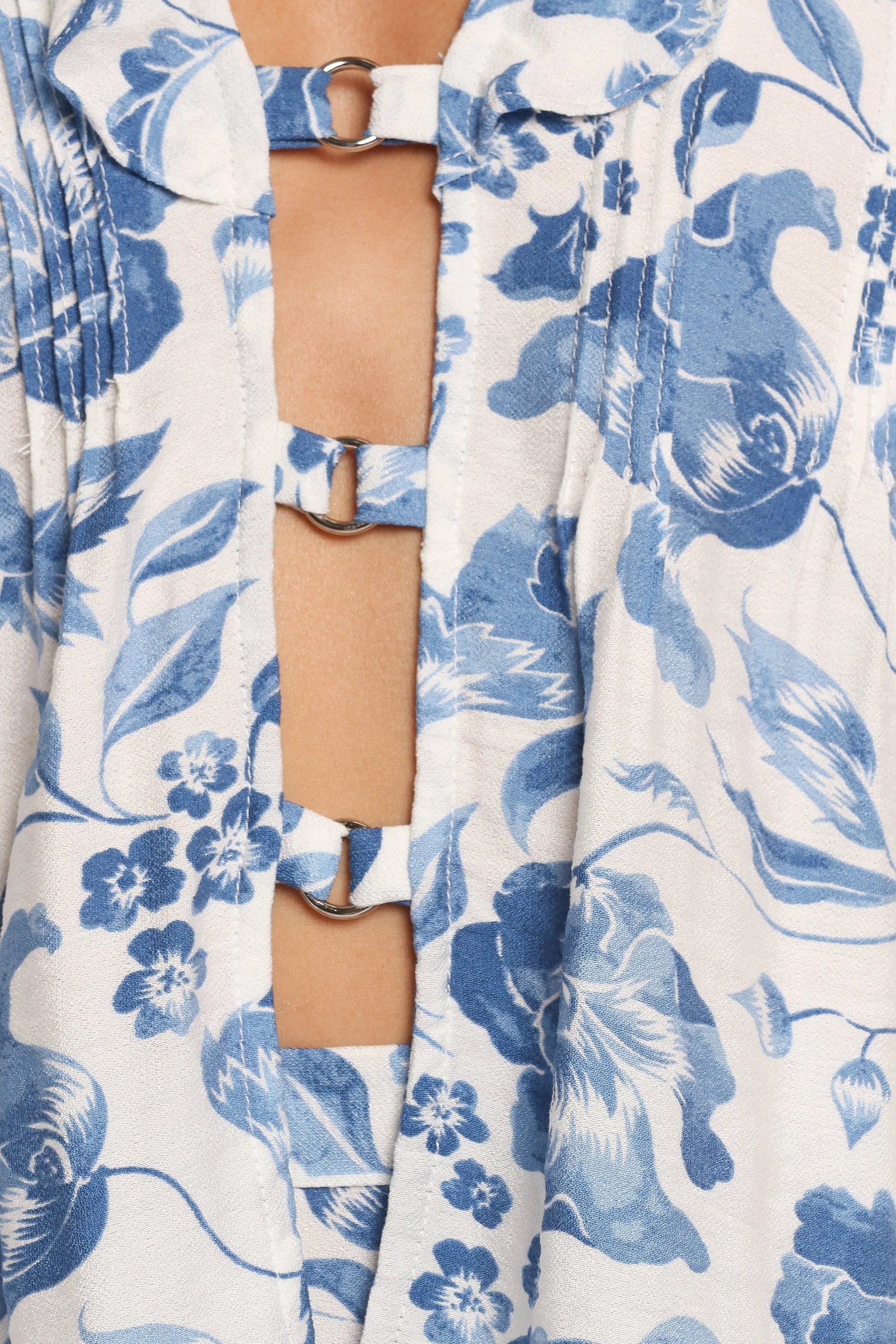 Ring-Detail Floral Cut-Out Top