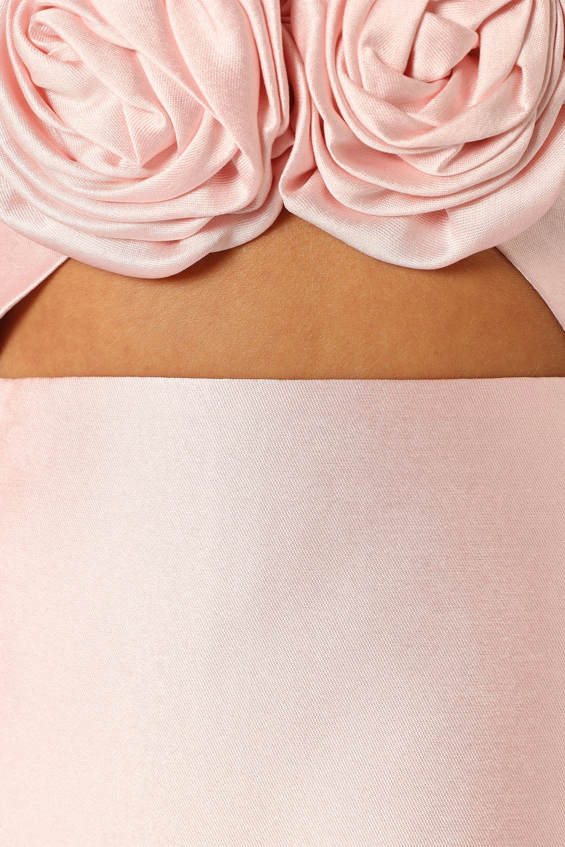 Rose-Detail Strapless Cut-Out Mini Dress