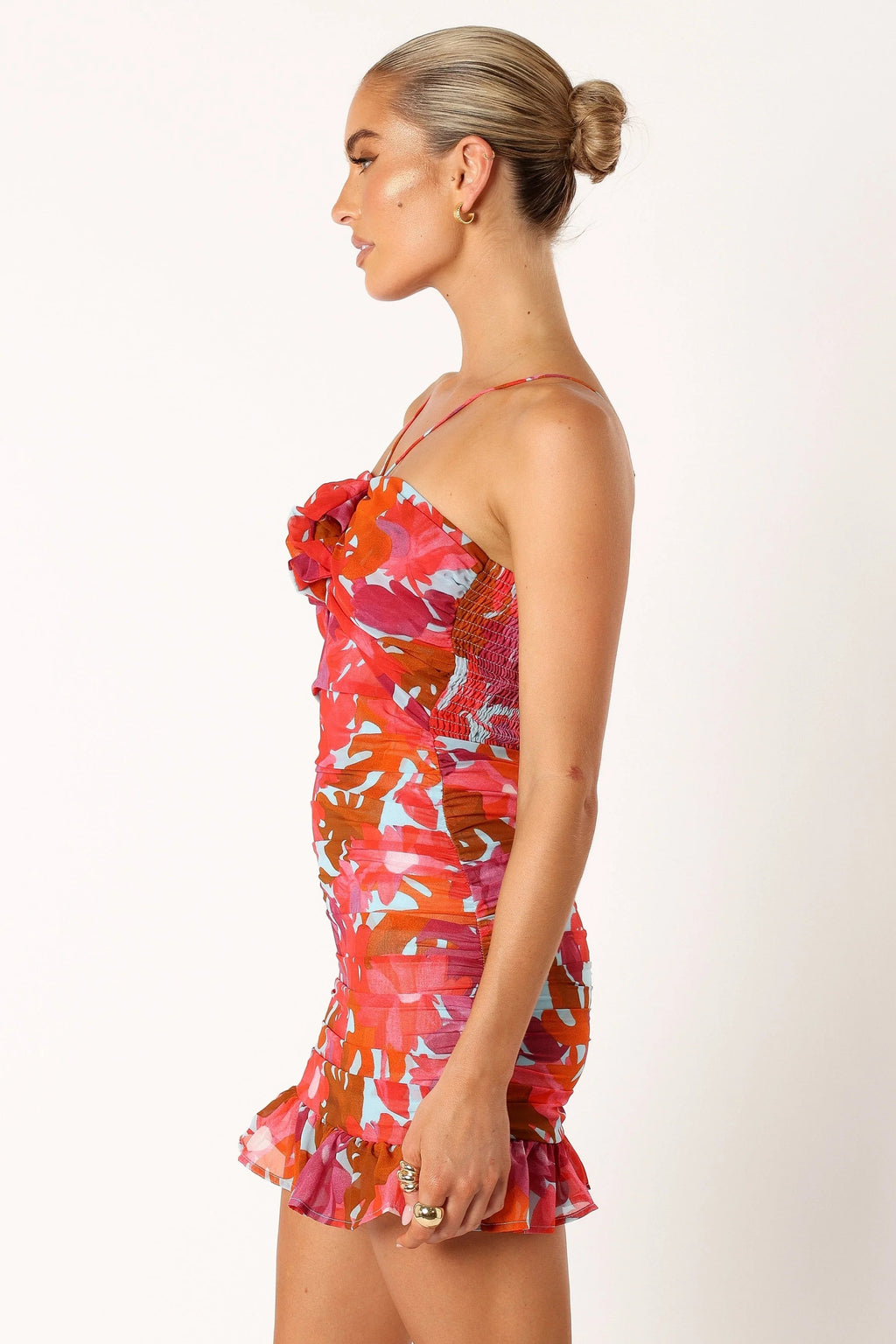 Rosette-Detail Halter Mini Dress