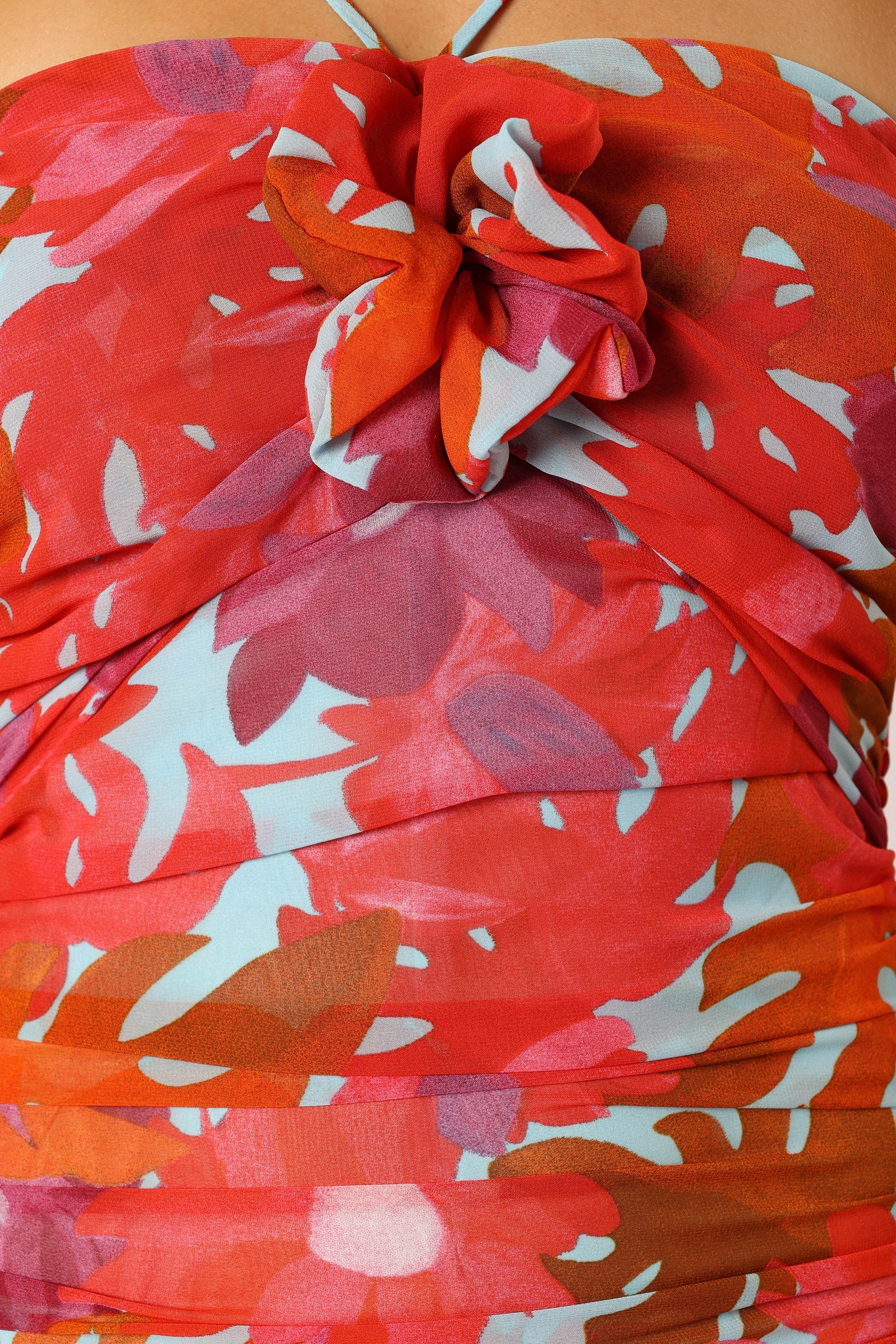 Rosette-Detail Halter Mini Dress