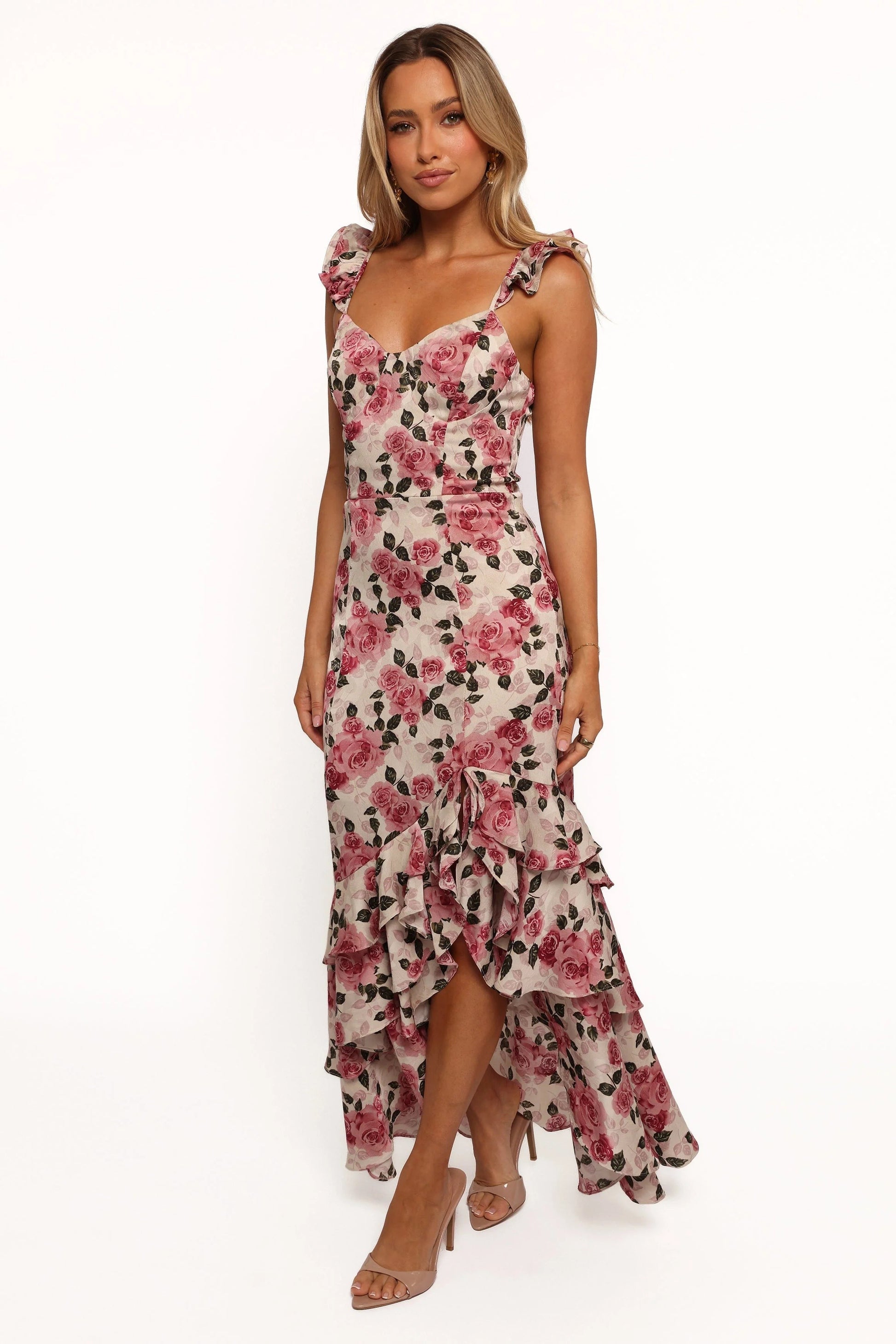 Side-Slit Ruffle Floral Maxi Dress