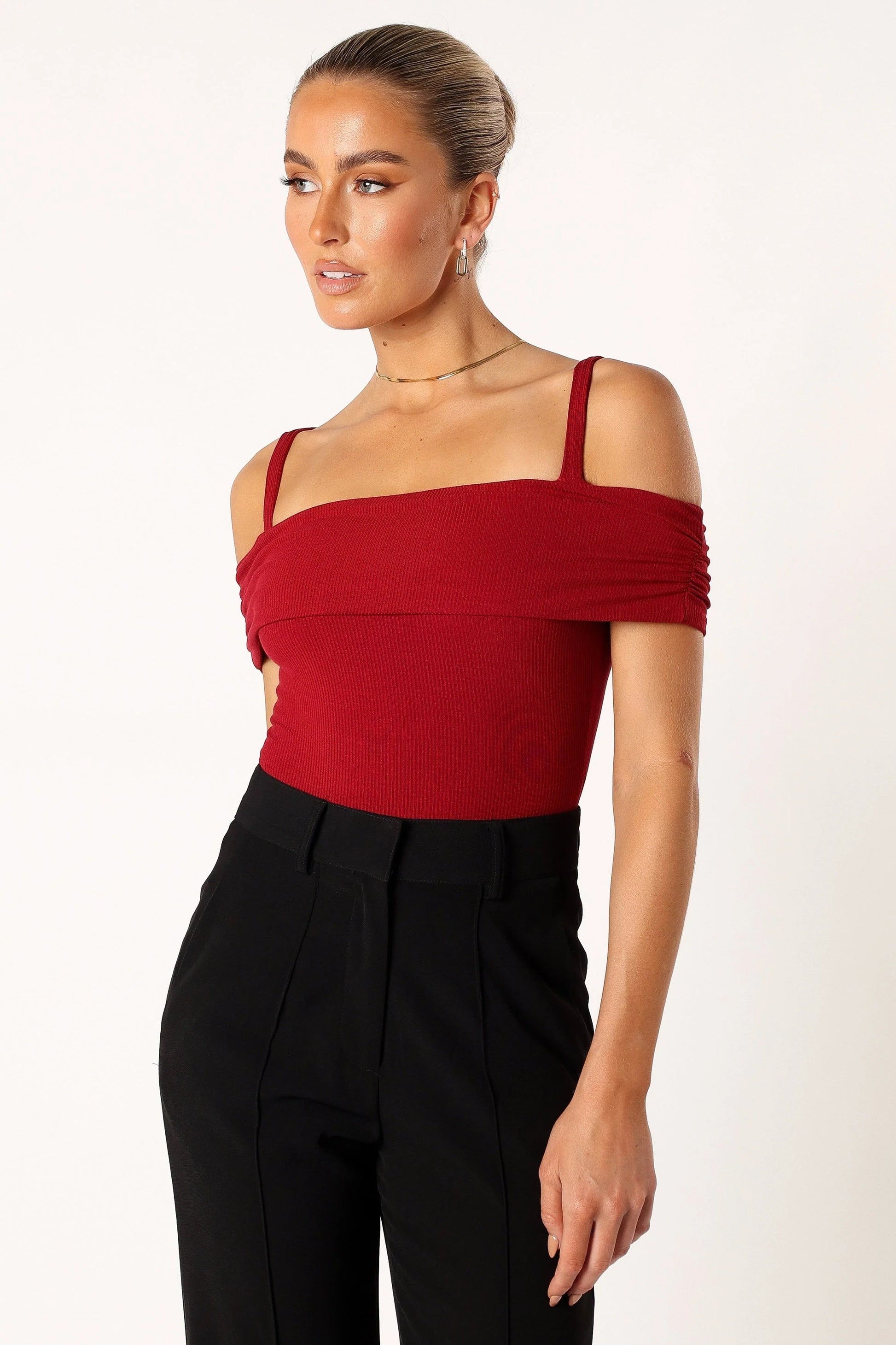 Straight-Neck Off-Shoulder Bodysuit