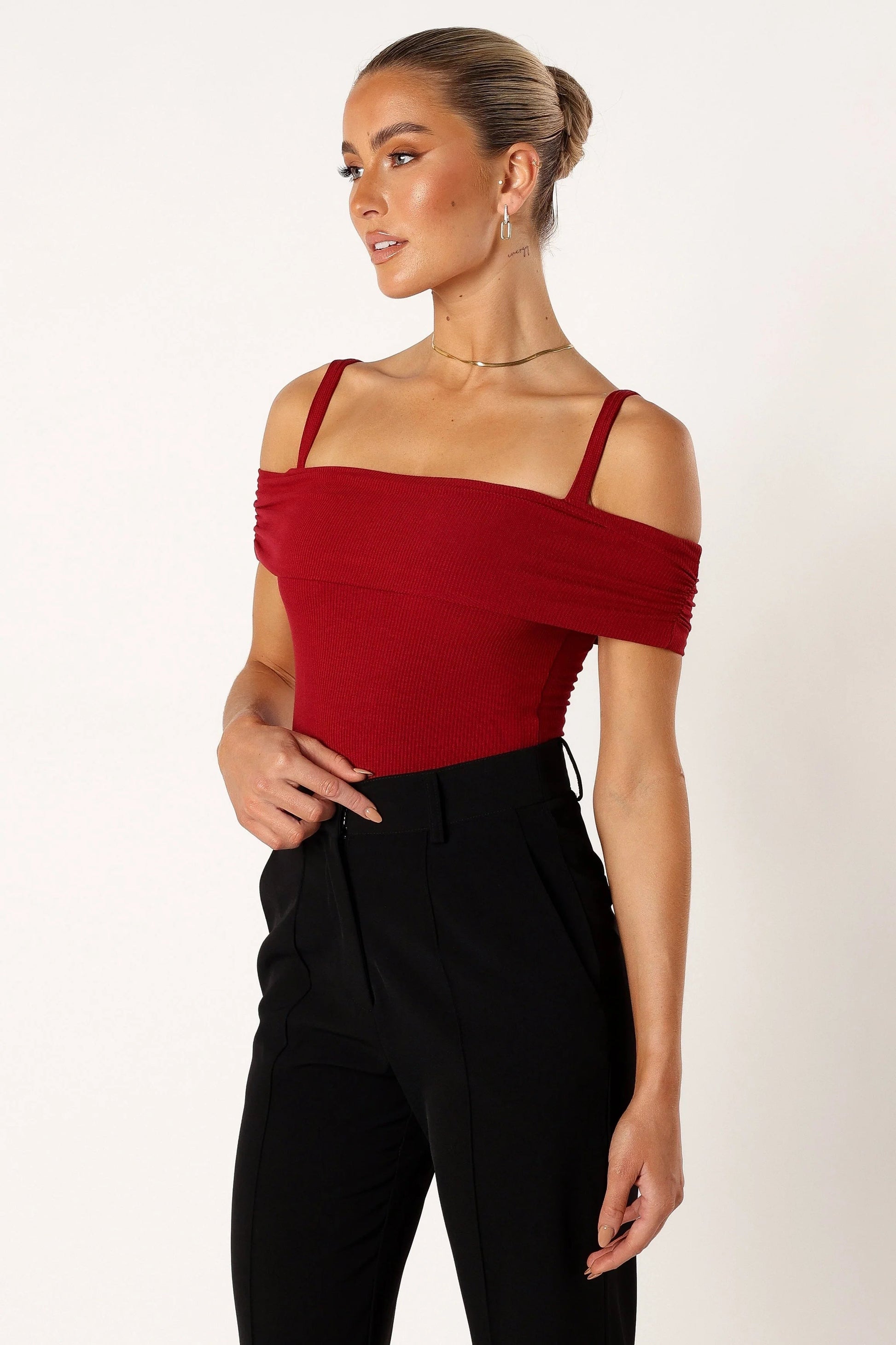 Straight-Neck Off-Shoulder Bodysuit