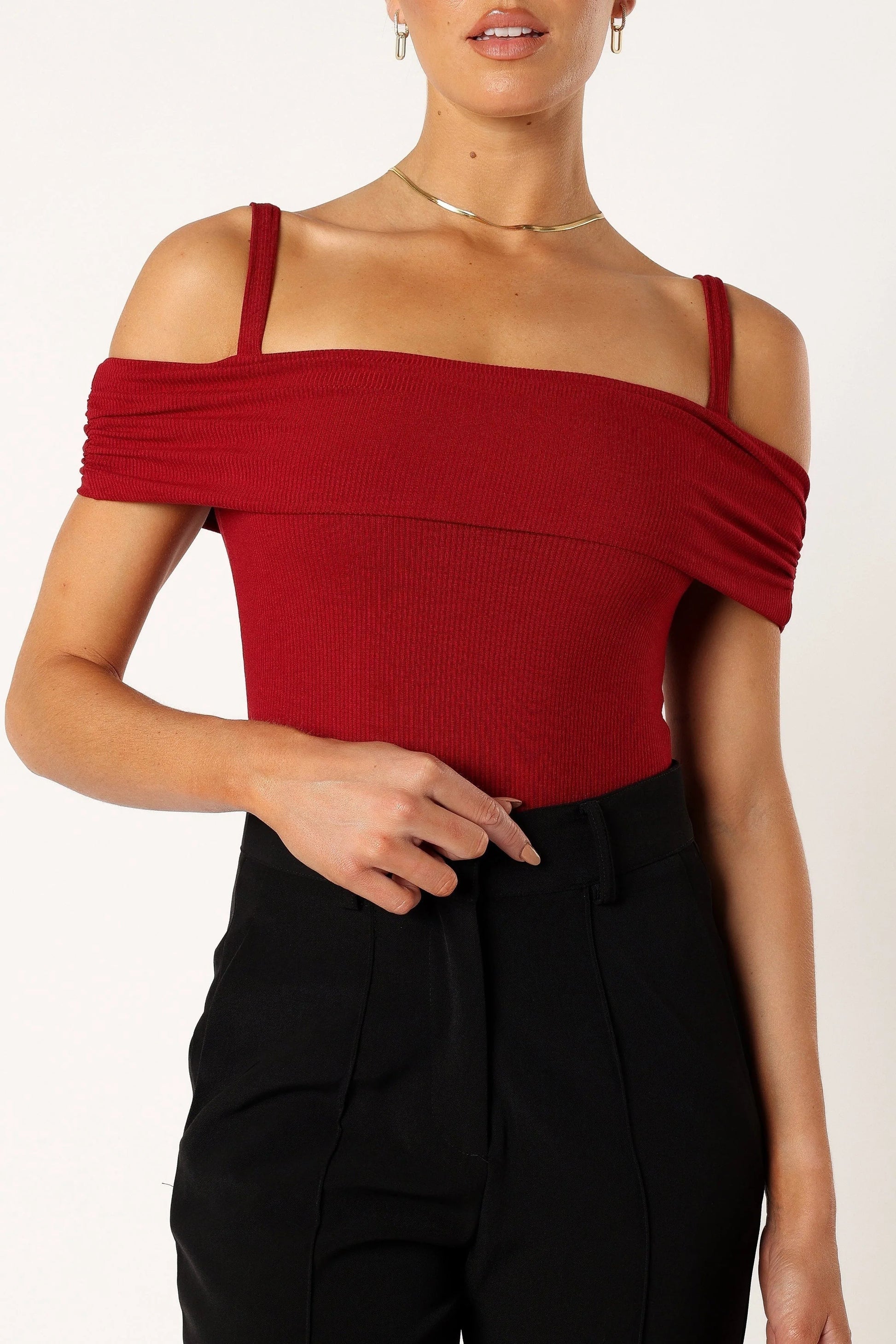 Straight-Neck Off-Shoulder Bodysuit
