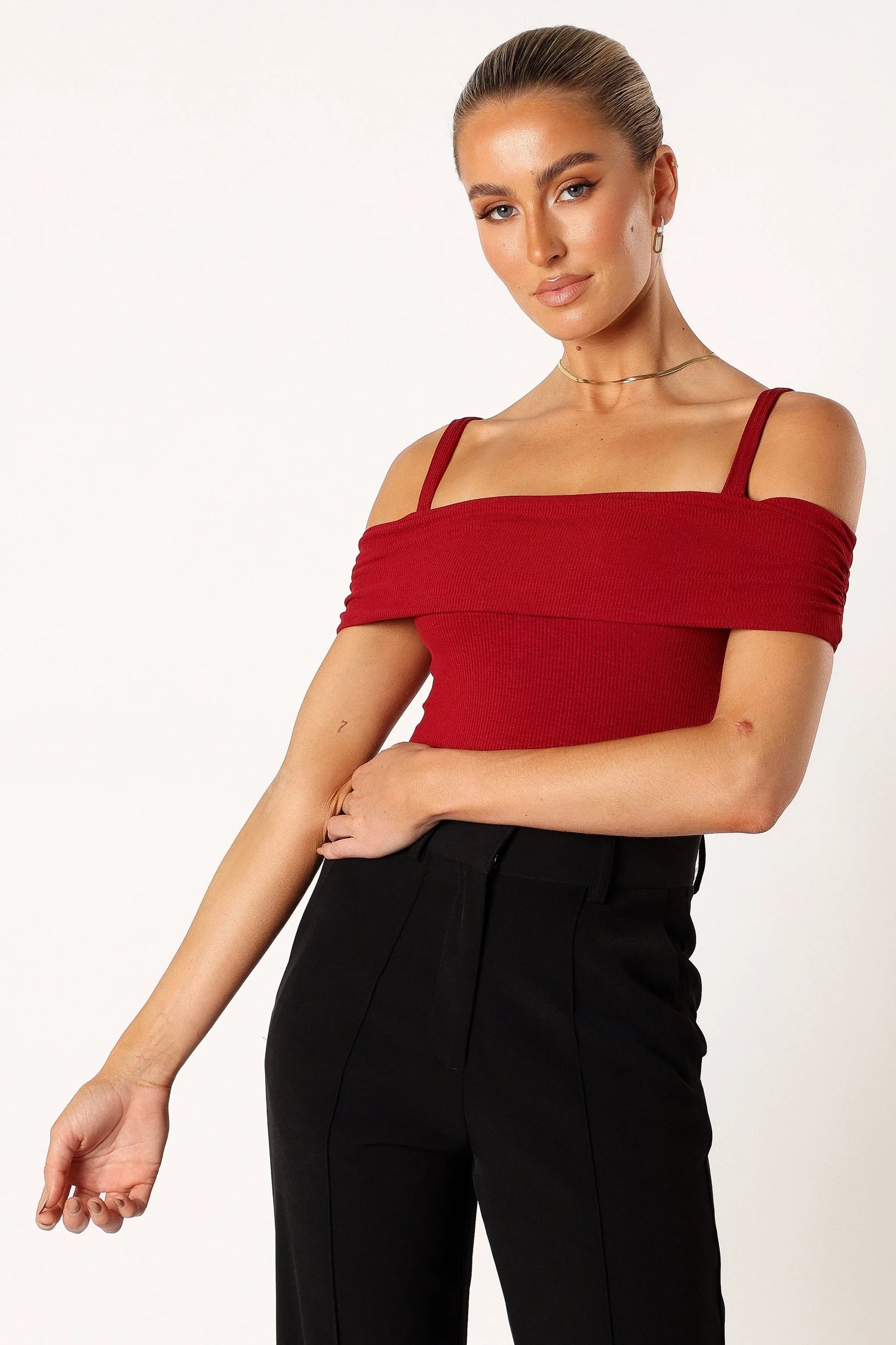 Straight-Neck Off-Shoulder Bodysuit