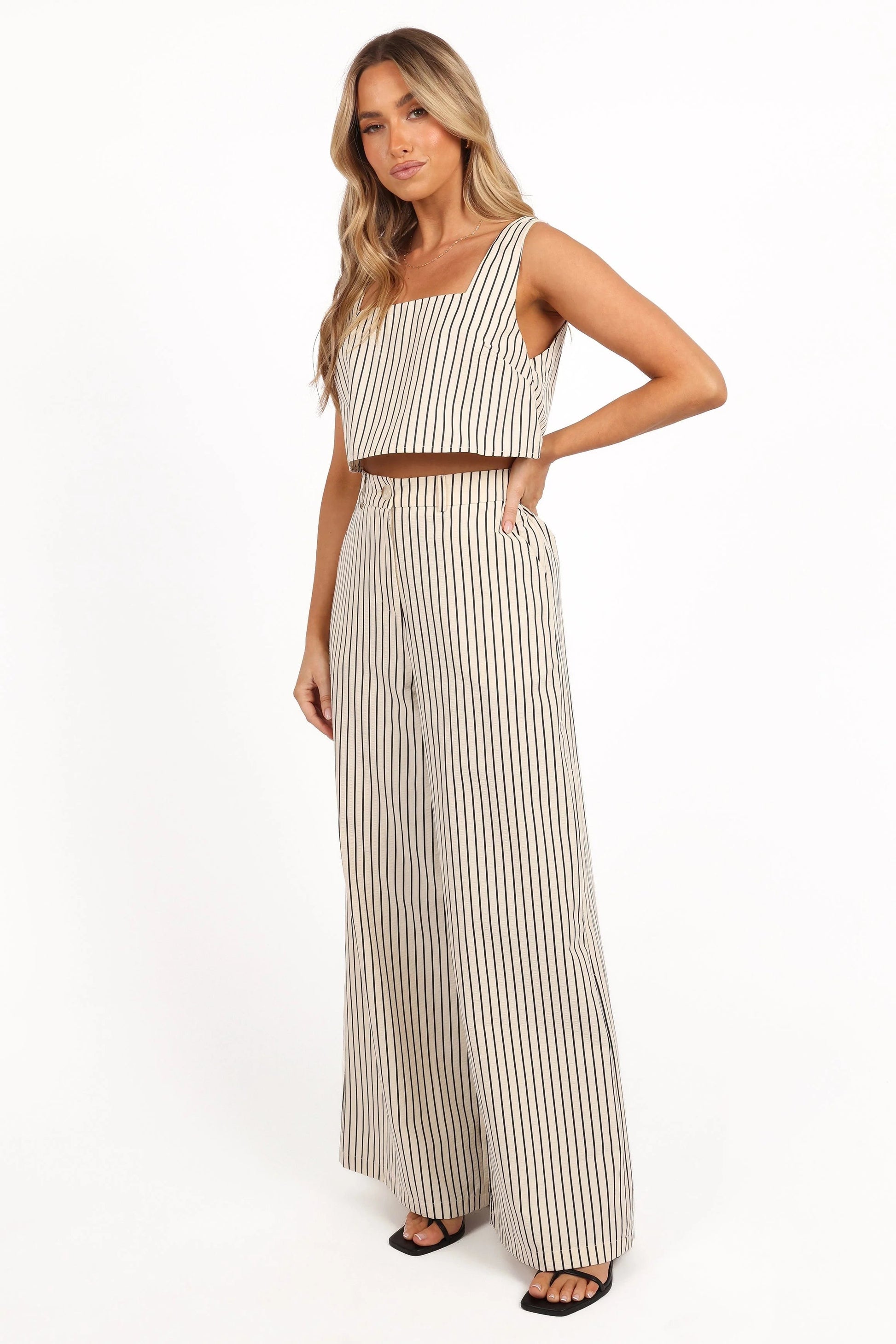 Striped Crop Top & Wide-Leg Pant Set