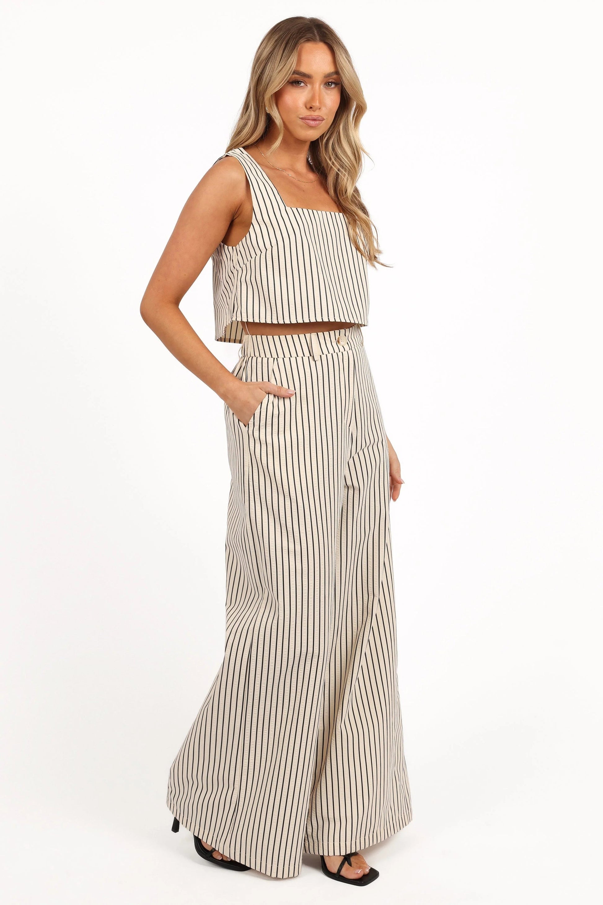 Striped Crop Top & Wide-Leg Pant Set