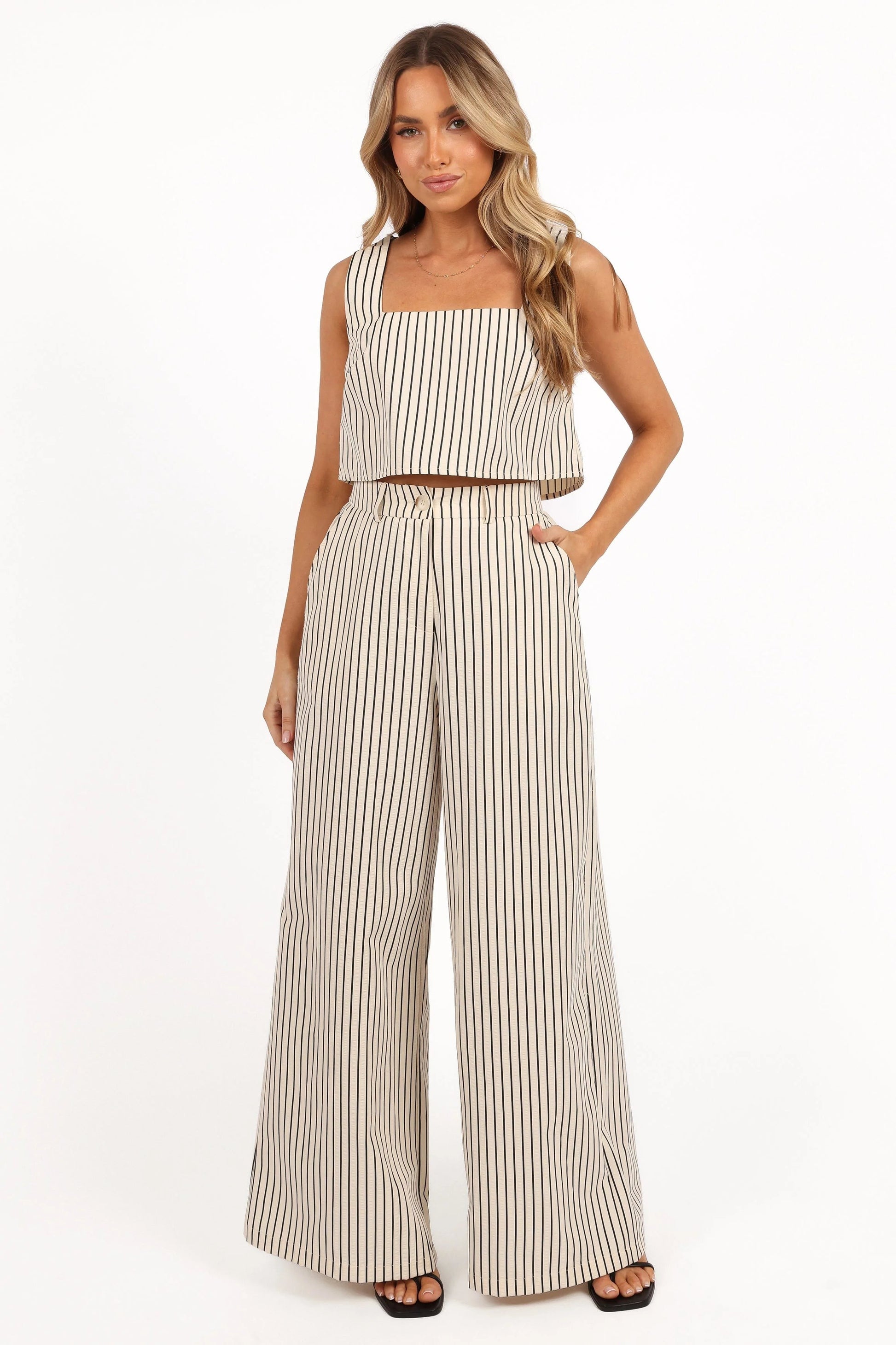 Striped Crop Top & Wide-Leg Pant Set