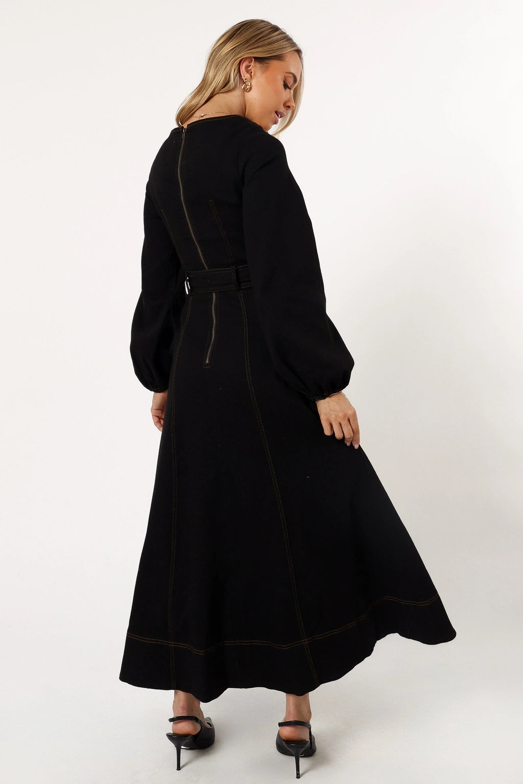 Sweetheart Long-Sleeve Denim Maxi Dress
