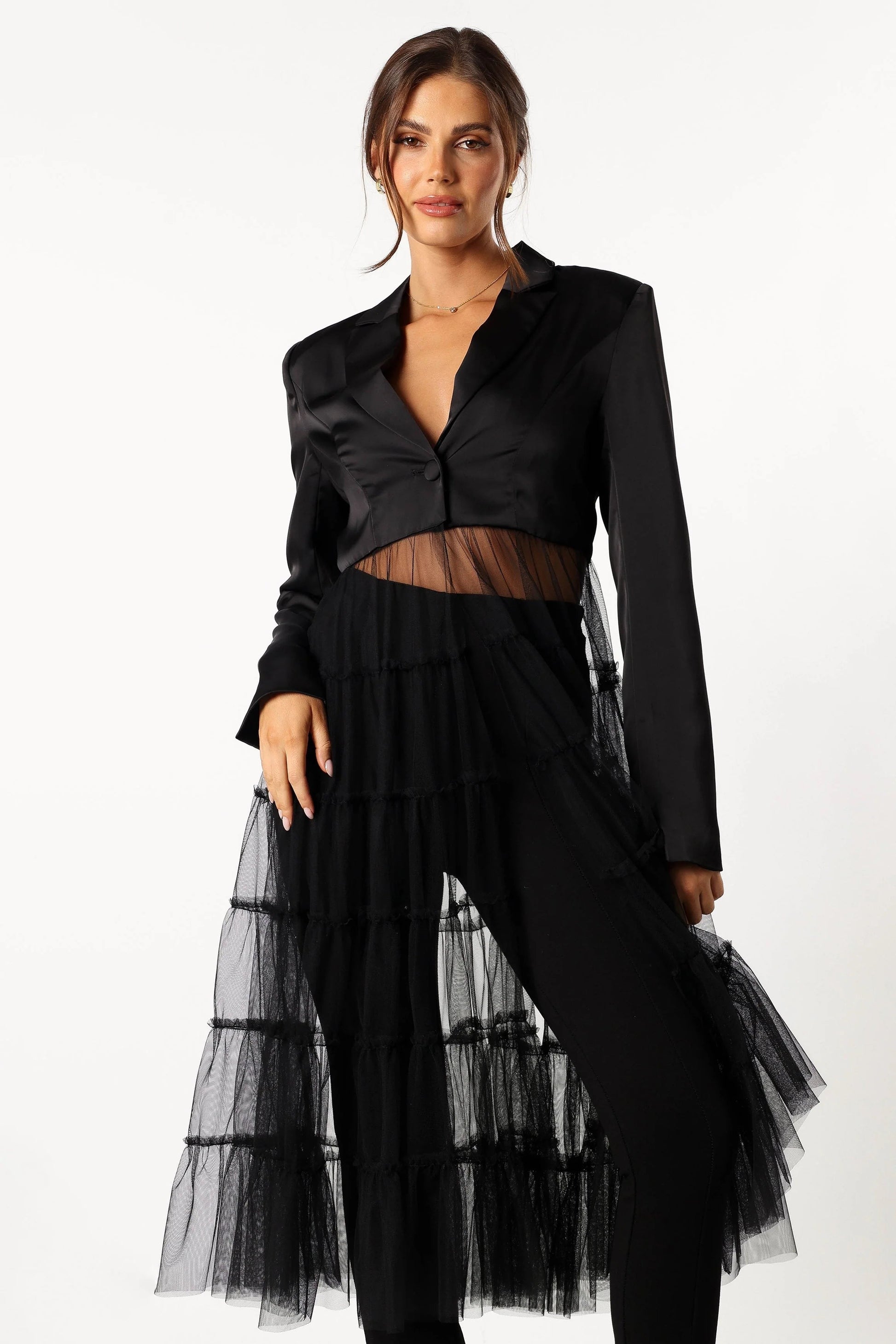 Tulle-Hem Crop Blazer