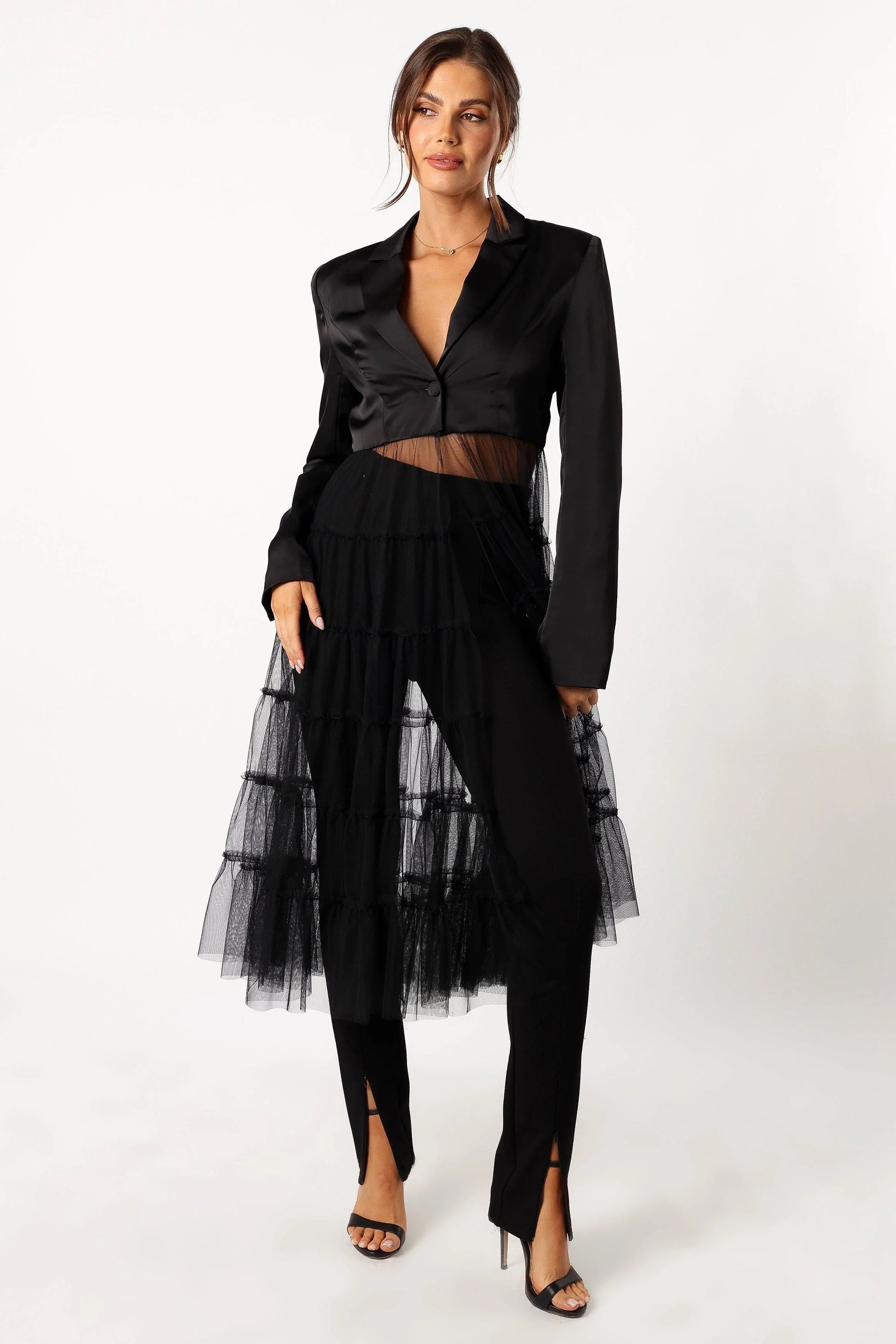 Tulle-Hem Crop Blazer