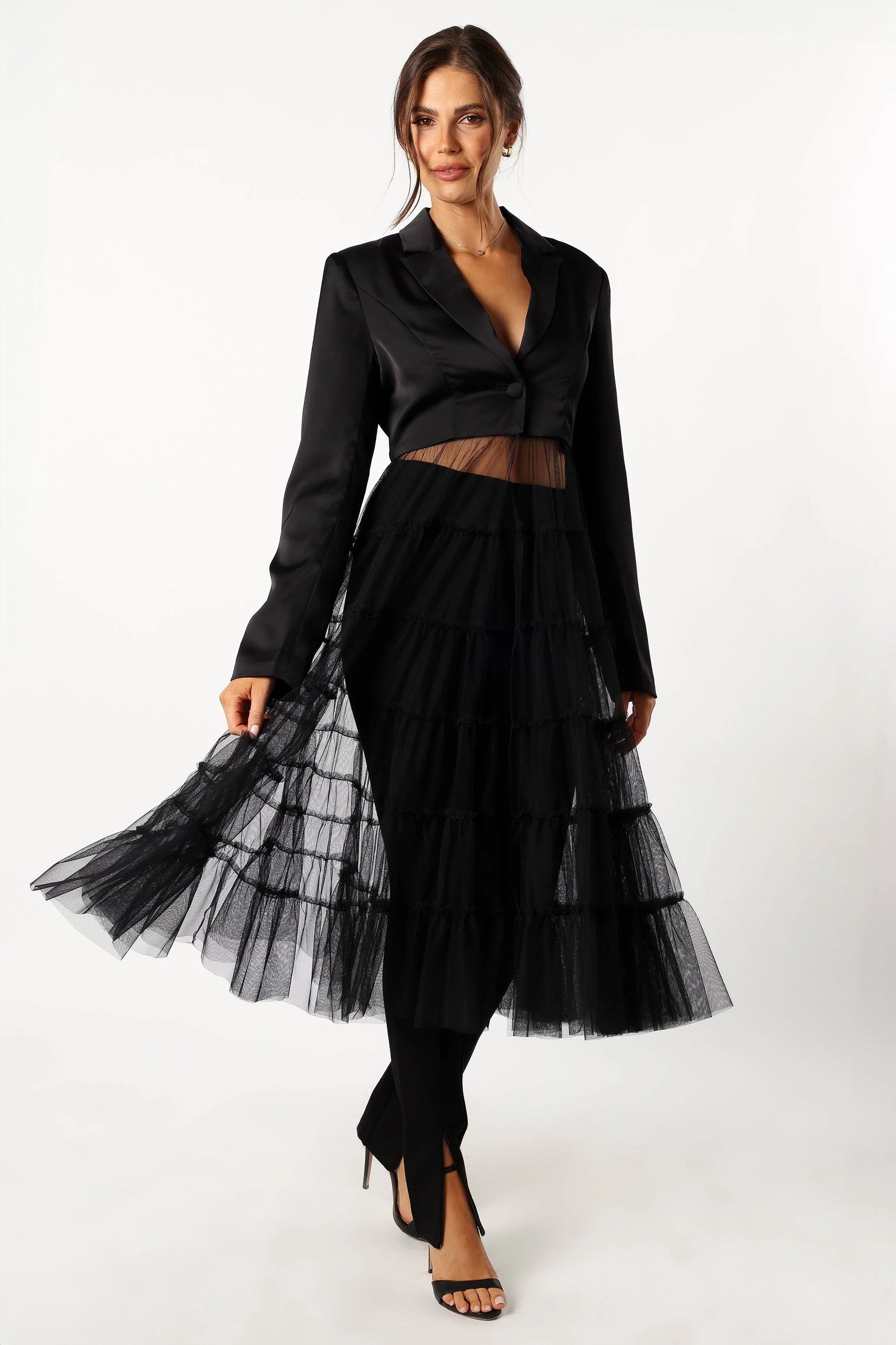 Tulle-Hem Crop Blazer