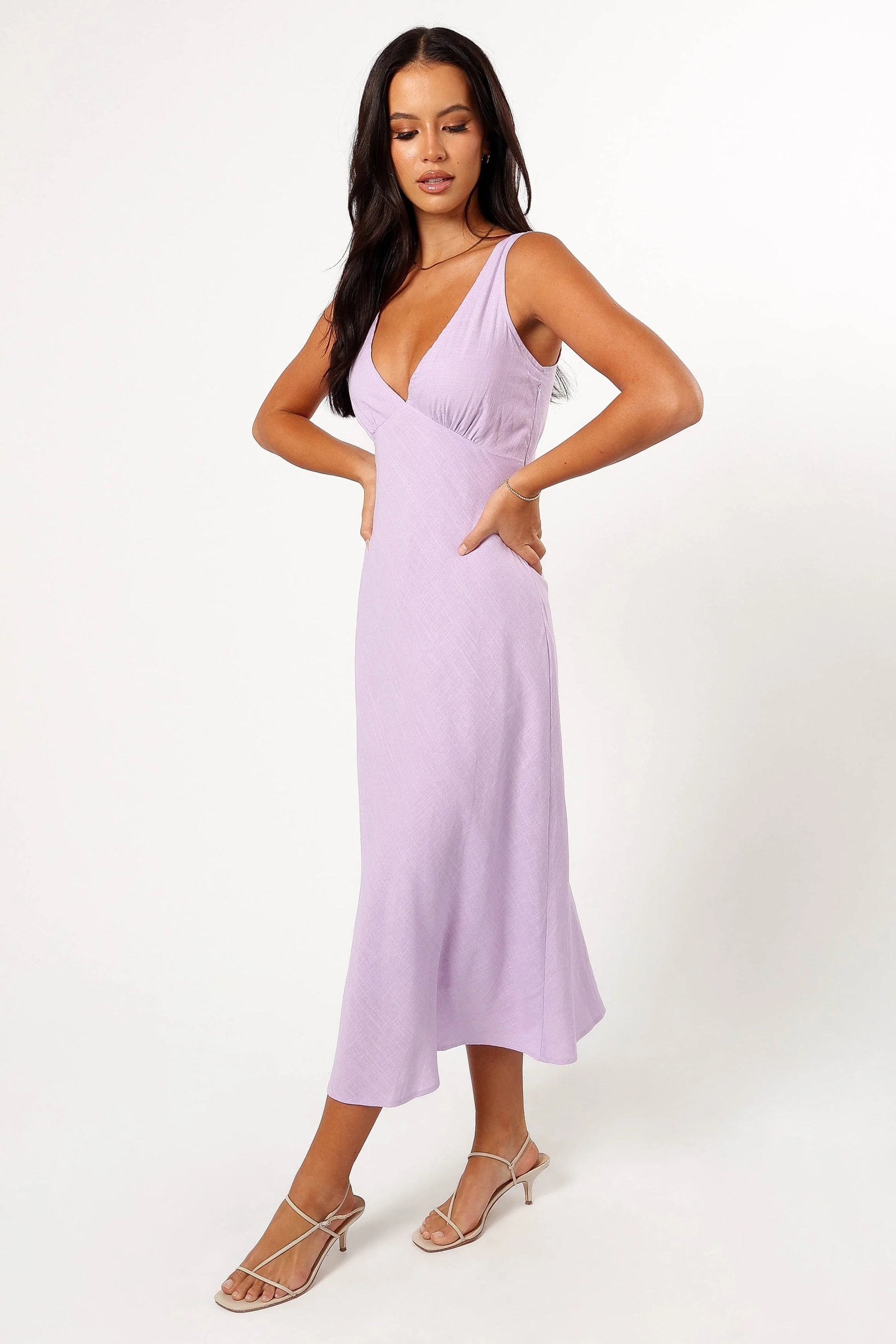 V-Neck Open-Back Midi Dress