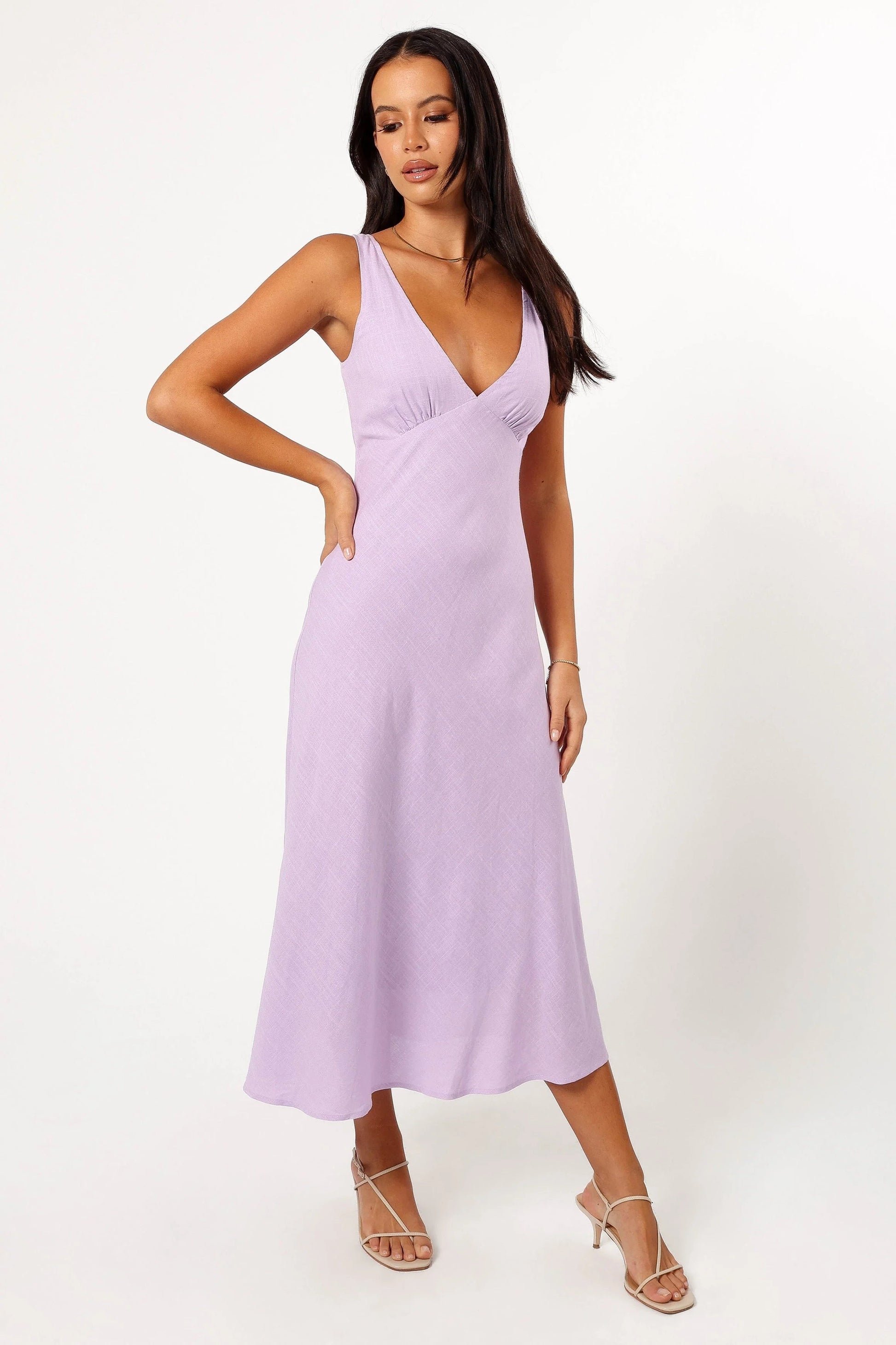 V-Neck Open-Back Midi Dress