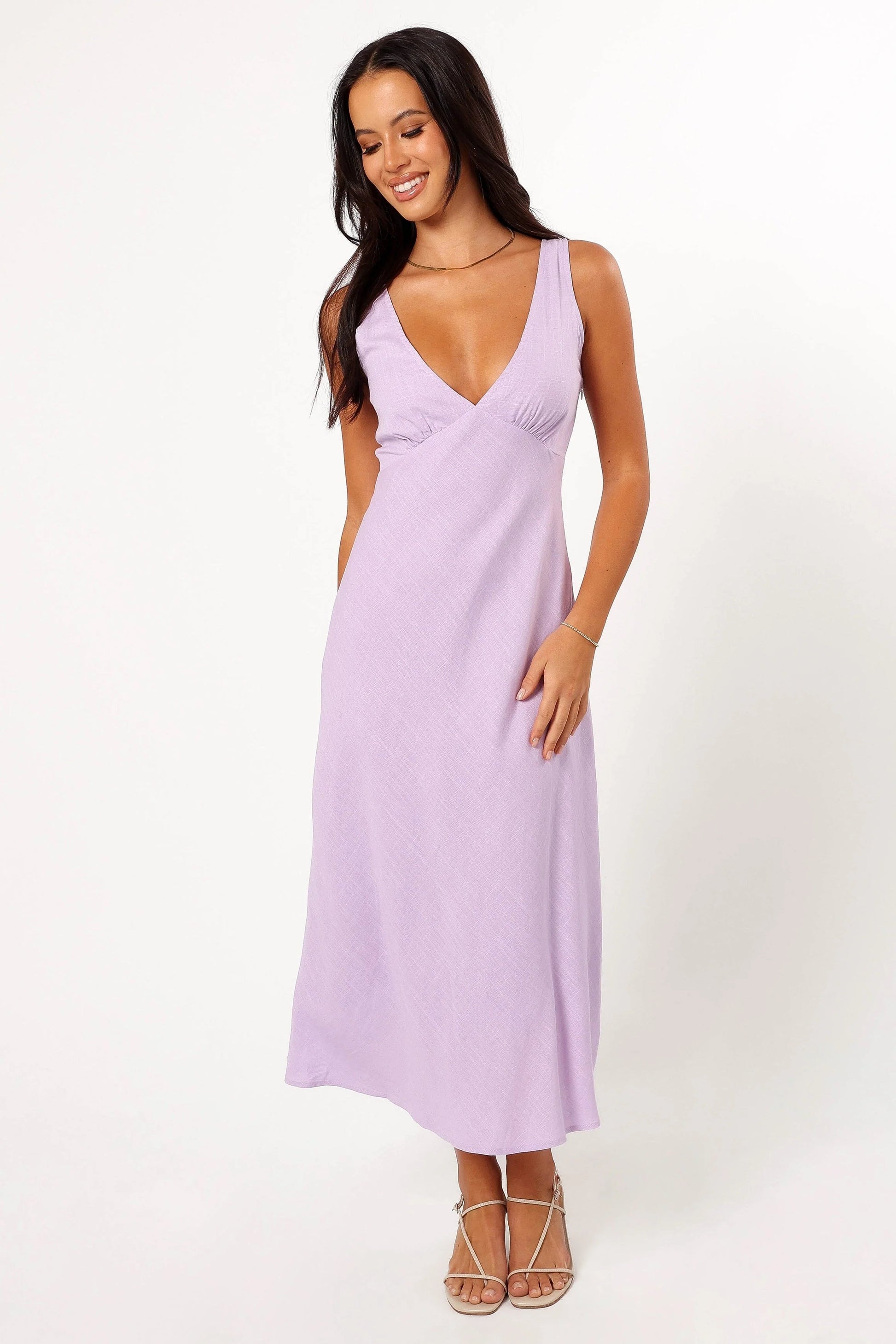 V-Neck Open-Back Midi Dress